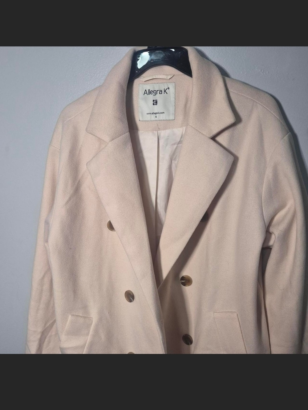 Allegra K Double-Breasted Pea Coat in Blush Pink